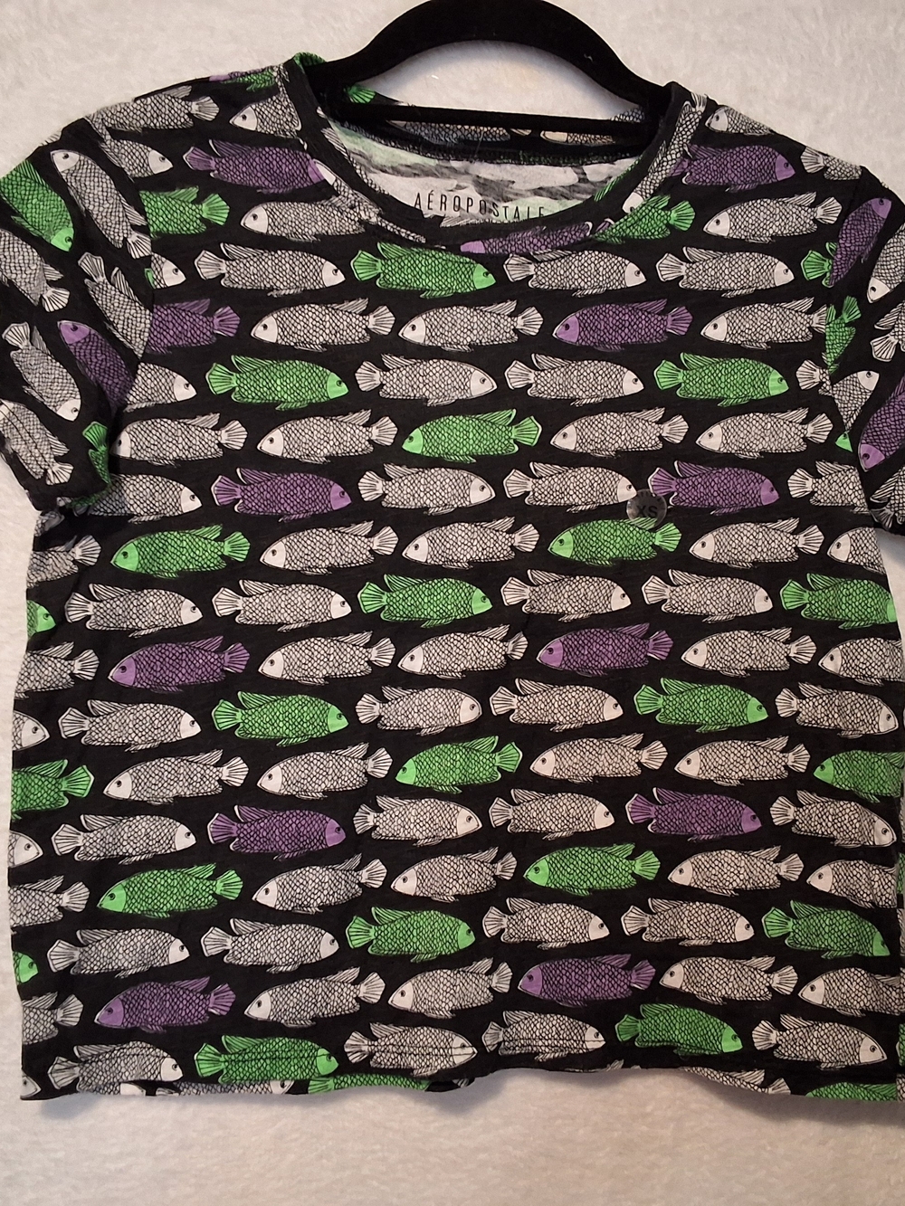 Aeropostale Kids Black Tee with Green & Purple Fish Print